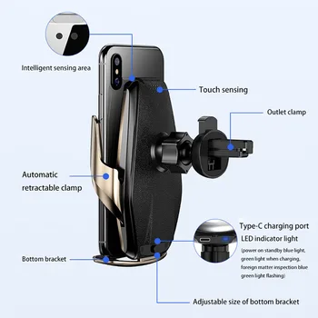 15W Qi Masina Încărcător Wireless Senzor Infraroșu Prindere Automată de Încărcare Rapidă Mașină Suport de Telefon Pentru iPhone 11 8 XS XR Samsung S20