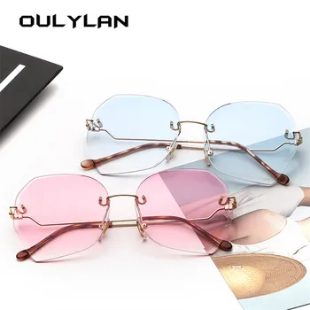 Oulylan de Lux, Supradimensionate, ochelari de Soare Femei fără ramă diamantate Lentile de Ochelari de Soare de sex Feminin Gradient de culoare Roz Shades ochelari de soare UV400