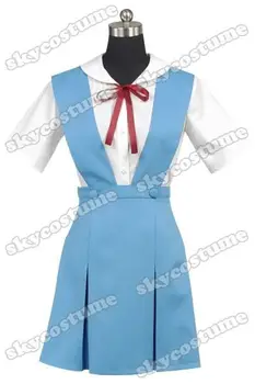 Evangelion EVA Școală de Vară Uniformă Cosplay Costum Femei Fete Scurt Rochie Albastru Set Complet
