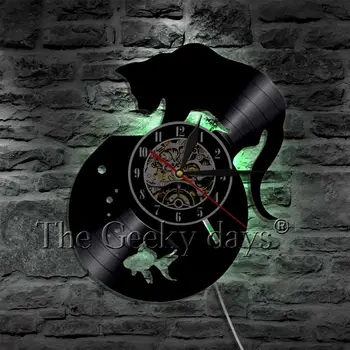 Pisica neagra Acvariu Decorativ de Perete Ceas De 12