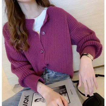 2021 Femei Casual Toamna Avocado violet moale Tricot Cardigan Trunchiate Top Tricot Moale Pulover Vintage Cardigan Tricot