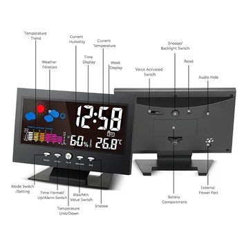 Digital cu LED-uri Temperatura Umiditate Monitor Ceas Deșteptător Multifuncțional Prognoza Meteo LED Ceas de Masa Funcția Snooze Ceas de Birou