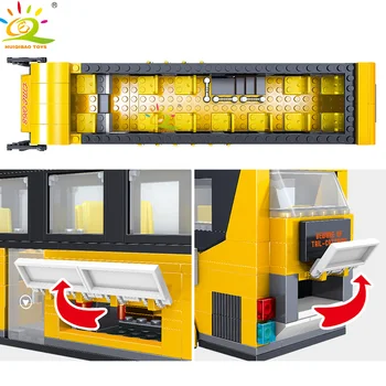 HUIQIBAO Double decker Scoala de Autobuz, Blocuri de Viteză Oraș Campionilor camion Masina Creator vehicul Cărămizi prietenii jucarii pentru Copii