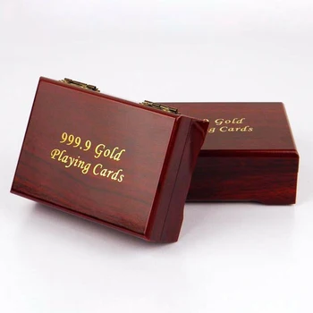 Fierbinte de Vânzare de Moda de Lux cu Aur de 24K Folie de Poker Pachet de Cărți de Joc Placat cu Cardul Frumoasa Cutie de Lemn