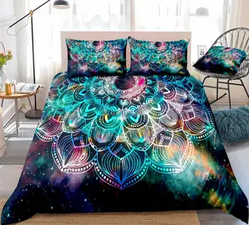 Galaxy mandala set de lenjerie de pat florale carpetă acopere set colorat boem pat set galaxy textile acasă regina boho husă de pilotă dropship