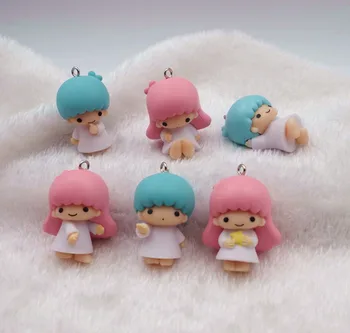 6pcs/lot Destul de Little Twin Stars Vinyl Keychain Mici Păpuși Cheie Sac Pandantive Breloc Mini Anime Desene animate Fata Papusa Figura jucărie