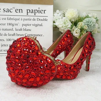 BaoYaFang Roșu stras Femei pantofi de nunta cu saci de potrivire Mireasa femeie pantofi și geantă pantofi Platforma Pompe de sex feminin