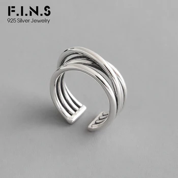 F. I. N. S Design Unic Retro, Vechi De S925 Argint Inel de Multi-strat de Linii de Lichidare Inel Vintage Larg Argint Inel