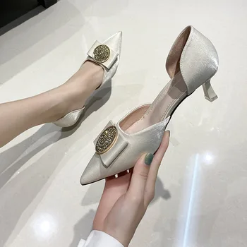 Femeii plus Dimensiunea Pantofi cu Toc Înalt 2020 Stil Nou a Subliniat Toe cu Toc Subțire Stil coreean Bowknot Pantofi de Lucru