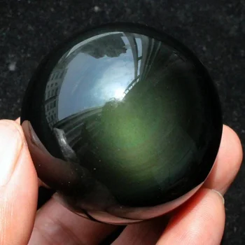 Naturale Cristal Curcubeu Plin de Lichid de Ochi de Pisica Obsidian Cuarț Sfera Minge de Vindecare