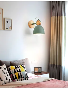 Nordic Lampă de Perete de Fier din lemn Masiv Modern lumina de Perete rotund de perete LED lampa de noptiera dormitor corp de Iluminat Macarons Creative Decor