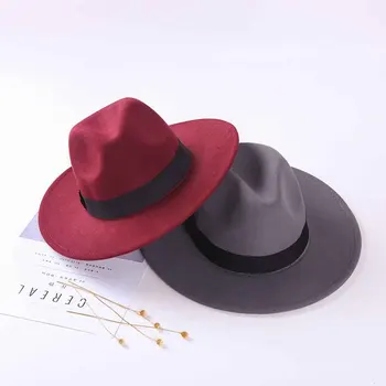 Moda Fedora Pălărie Cu Centura Neagra Pentru Femei Pălărie De Fetru Oamenii Bisericii Capace De Epocă Partid Trilby Cowboy Capac Margine Largă Pălărie Panama