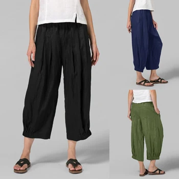 Moda pentru femei Pantaloni Moale ZANZEA Doamnelor Muncă Pantaloni Lungi Casual, Talie Elastic Buzunare Largi Picior Pantaloni Funduri Pantaloni Mujer