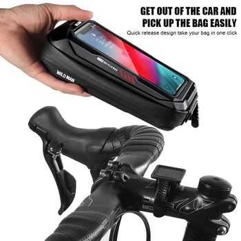 OMUL SĂLBATIC Bicicleta Geanta Hard-Shell Fibra de Carbon Textura Impermeabil Touchscreen Bicicleta Sus Fata Tub Sac Pungă de Ciclism MTB Dotari