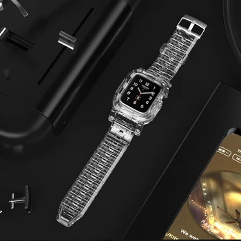 Caz+Curea pentru Apple Watch Band 44mm 40mm 42mm 38mm Moale Transparent Bratara de Silicon apple watch se 6 5 4 3 2 1