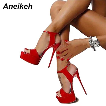 Aneikeh Vânzări Fierbinte de Vară 2021 în Stil Sexy 16cm Femei Sandale Tocuri Deget de la picior Deschis Catarame Club de noapte Partid Pantof Negru Dimensiuni Mari 15
