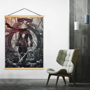 Panza De Imprimare Poster Cu Decoratiuni Interioare De Perete Opera De Arta Anime Japonez Samurai Pictura Din Lemn Masiv Agățat De Parcurgere Moderne Imagine Simplă