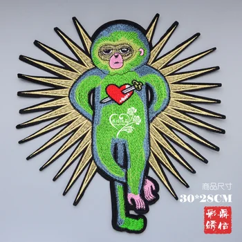 Versiune criptată cu susul în jos maimuță verde mari sârmă plasture autocolant maimuță o săgeată purta inima aplicatiile de broderie