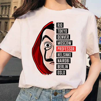 Bani noi Jaf Tricou pentru Femei de Moda Topuri Tricou Femei Casual de Vara Dali Masca de Casa De Papel T-shirt Femei Vrac Tee Shirt