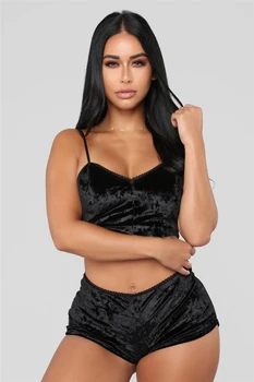 Noi 2019 Femei Femei Sexy Catifea Culturilor Topuri Lenjerie Lenjerie De Corp Pijamale Bralette Pantalon Set