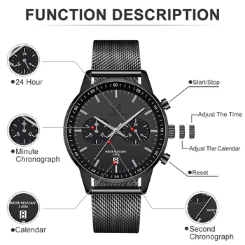 2020 Mens Ceasuri GHEPARD Brand de Lux de Moda Ceas Sport Barbati din Oțel Inoxidabil Cronograf Cuarț Ceas de mână Relogio Masculino