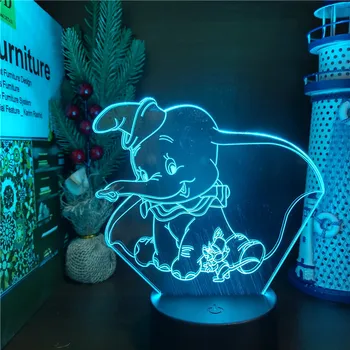 Disney Dumbo 3D Lumina de Noapte de Desene animate Drăguț Elefant Lampa de Copii Xmas Cadou Lampe Acasă Decorare Dormitor Decor Lampara de Iluminat