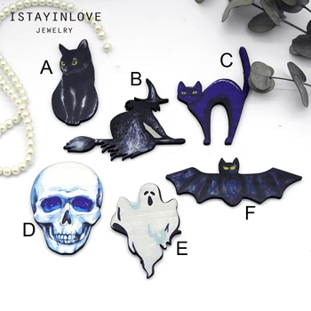 Bijuterii lucrate manual Provizii de Halloween din Lemn Farmecul Albastru Pisică Neagră Craniu Vrăjitoare Bat Animale Pentru DIY Colier Cercei Brosa CW103 6