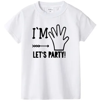 Sunt Cinci Partid Băieți Fete Alb Tricou Drăguț T-shirt de Vara Tricou Copil Ziua de nastere Număr de Imprimare Tricou