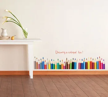Creion colorat Plinte Autocolante de Perete camera Copii Dormitoare Baie Eco-friendly Decalcomanii de Vinil Art Decor Acasă Wallposter Murală