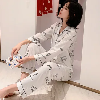 Maneca scurta Doua piese Scrisori de Imprimare Satin Set de Pijama mai Multe Culori Haine de Acasă Nuisette Femme Acasă Costum pentru Femei Pijamale