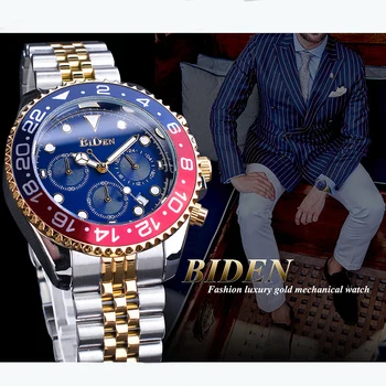 BIDEN Bule Roșu Bărbați Cuarț Ceas din Oțel Inoxidabil rezistent la apa Miliatry Sport Cronograf Ceas de mână de Brand de Top de Lux Data de Ceas