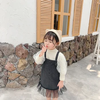 2019 Toamna New Sosire stil coreean bumbac toate-meci vesta denim rochie de potrivire cu grenadine pentru drăguț dulce de moda pentru copii fete