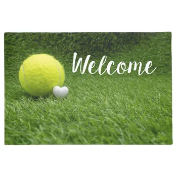 Distracție minge de Tenis cu inima alb pe verde preș Decor Acasă de Intrare Non-alunecare de Ușă Saltea de Cauciuc Lavabil Podea mat