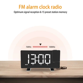 Ceas cu Alarma Snooze Timer Radio FM Digital cu LED-uri Ceas Rotativ Iluminare Proiector USB Proiecție de Fundal