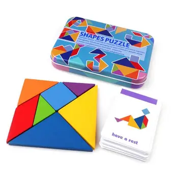Baby Puzzle din Lemn Puzzle Model Colorat Tangram Copii de Jucarie Montessori Educația Timpurie Jucarii pentru Copii de Învățare Dezvoltarea Jucărie