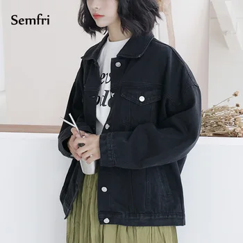 Semfri Negru Denim Sacou Femei Toamna Iarna Blugi Sacou Haina Casual Harajuku Streetwear Haine coreene 2020 chaqueta mujer
