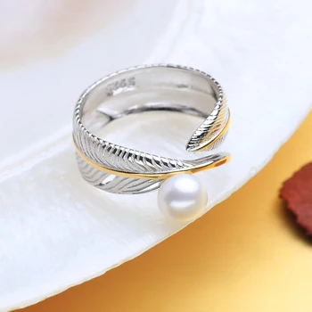 FENASY la Modă Personalizate Gotic Argint 925 Și Aur Culoare Inel Cu Perle Veritabile Naturale de apă Dulce Pearl Inele Pentru Femei
