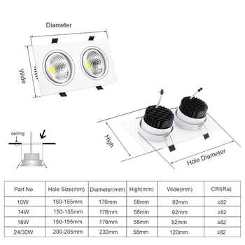 [DBF]Negru/Alb/Argintiu 2 Capete Pătrate Încastrat LED Estompat corp de Iluminat COB 14W 18W 24W LED 30W Plafon Lampă Spot AC 110V/220V