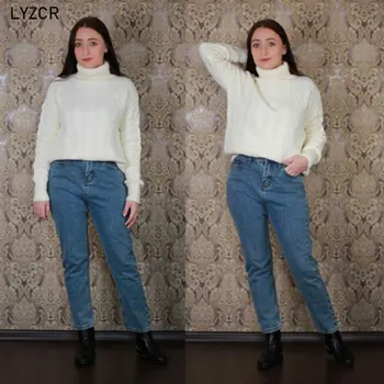 LYZCR Primăvară Blugi Femeie 2021 Vintage de Catifea Caldă Harem Jeans Fleece Mama Pierde Talie Mare pentru Femei Blugi boyfriend Pentru Femei
