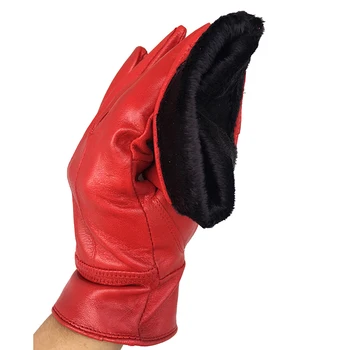 Femei din piele de iarnă mănuși de Cald din piele mănuși Roșii de oaie mănuși de toamna iarna de moda de sex feminin windproof mănuși G17