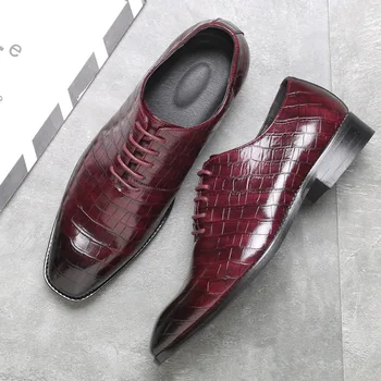 Retro Bărbați italiană Rochie Elegantă de Pantofi de Crocodil, Model PU Piele Barbati Pantofi Semi-formale Oxford Pantofi cu Talpă Groasă