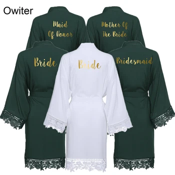 Owiter 2019 Verde Solidă Bumbac Kimono Mireasa, domnisoara de Onoare Haine cu Dantelă Asieta Femeile rochii de Mireasa Halat Halat de baie Pijamale Albe