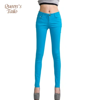 Blugi Femei Din Bumbac Creion Jambiere Skinny Jeans Mijlocul Talie Femeie Slim Fit Femeie Lungime Completă Bomboane De Culoare