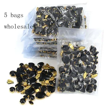 Livrare gratuita en-Gros de 5 saci de forma mixta coase pe sticlă, aur Negru de bază pietre de îmbrăcăminte diy/accesorii de Îmbrăcăminte