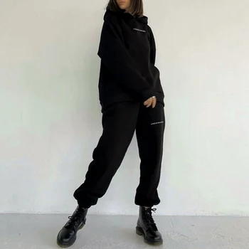 Femei Set de Trening Scrisoare de Imprimare Fleece Hoodie Cald Seturi Tricou + Pantaloni Talie Mare sex Feminin 2021 Primavara Toamna Femei Costum