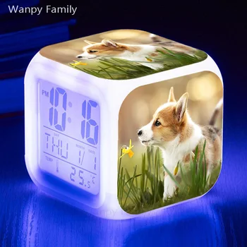 2021New Super Drăguț Câine Ceas desteptator 7 Culori Stralucitoare LED-uri Digitale Ceas Copii Cadou de Ziua Multifuncțional Touch Sensing Ceas Deșteptător