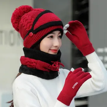 2020 Nou De 4 Bucăți Set Femei Tricotate Pălărie Eșarfă Cap/ Gât Mai Cald /Touch Ecran Mănuși De Schi Fete Chelioși Căciuli De Lână Cald Capace