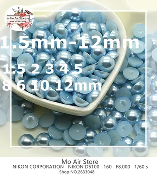 Lumina albastră jumătate runda pearl Margele Rășină ABS spate Plat cabochon Simulate perla Margele DIY margele de 1,5-12mm SP014