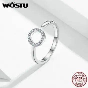 WOSTU la Modă Cerc Inele de Argint 925 Reglabil Zircon Inel Pentru Femei Nunta Logodna Bijuterii CQR545