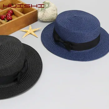 HUISHI Pălărie de Vară pe Plajă Femei Pălărie de sex Feminin Casual Paie Panama Capac Lady pentru Femei Brand Margine Plat Bowknot Paie Capac Fete de Soare Cadou